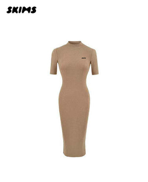فستان لoungewear ميدي ضيق بأكمام قصيرة وأصلي 100%