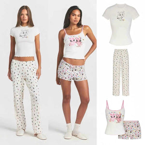 طقم Loungewear قطني ناعم بطبعات كرتونية لطيفة للراحة المنزلية