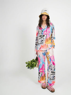 Wide leg pants from the women's pink dalmatian print pajama set