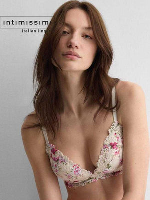 طقم Intimissimi TIZIANA حمالة صدر دانتيل إيطالي بنقشة زهور للراحة والجمال
