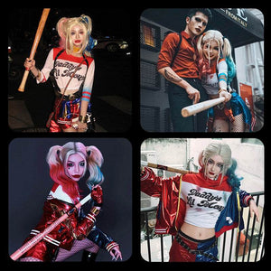 Red and blue metallic shorts from the Harley Quinn costume jacket set