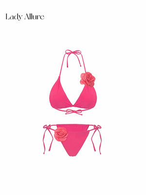 طقم Swimwear قطعتين مزين بوردة ثلاثية الأبعاد بألوان صيفية جذابة