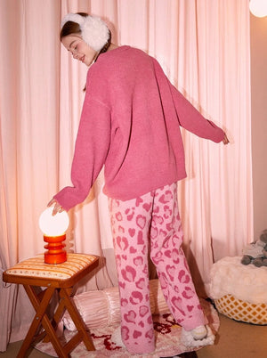 Back view of the pink chenille loungewear set with Hello Kitty print