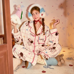 Milk fleece lapel pajama set in Blue Snoopy print