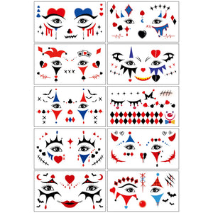 Halloween face stickers, prank little makeup tattoo stickers, costume party temporary face painting stickers, quirky