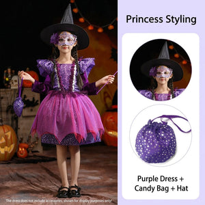 Purple starry girls witch costume, alternate product view