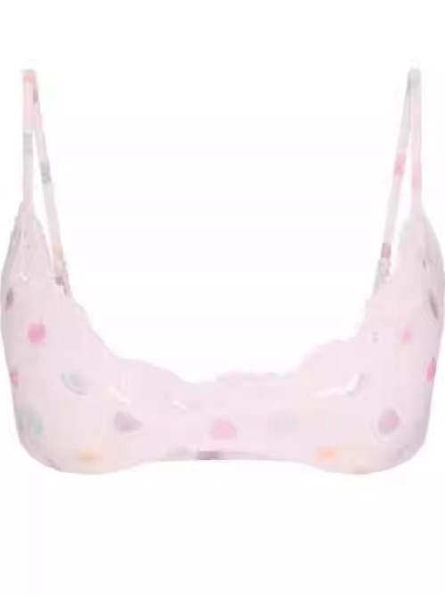 طقم Lingerie أبيض بنقشة قلوب ملونة ودانتيل ناعم