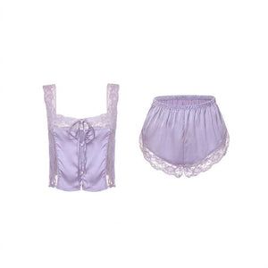 Satin lace pajama set, camisole and shorts, alternate view