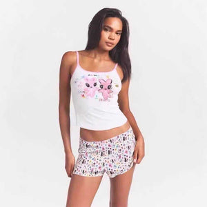 طقم Loungewear قطني ناعم برسومات كرتونية لطيفة للراحة والاسترخاء في المنزل