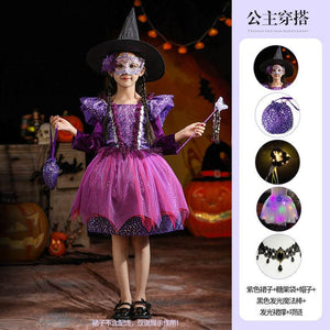 Purple witch costume dress for girls, final gallery image