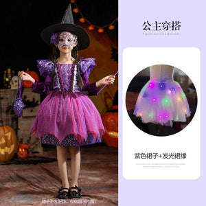 Witch costume for girls in starry purple, more detail
