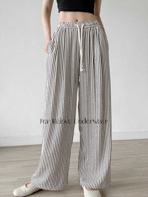 بنطال Loungewear مقلم واسع ومريح بخصر مطاطي للراحة اليومية