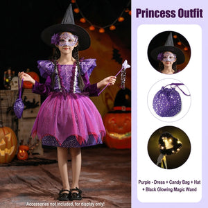 Purple girls witch dress, close product view