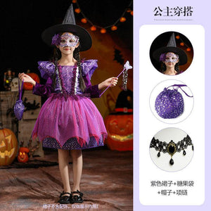 Kids purple witch costume with tulle skirt, extra view