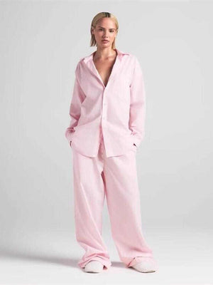 طقم Loungewear قطني ناعم مريح بتصميم كلاسيكي أنيق للاستخدام المنزلي