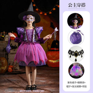 Girls Halloween witch costume in purple, gallery view