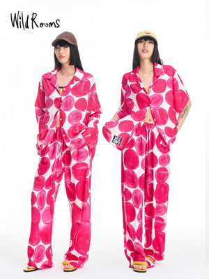 طقم بيجامة WildRooms Pink Polka بنقطة وردية كبيرة وتصميم مريح وناعم للاسترخاء الصيفي