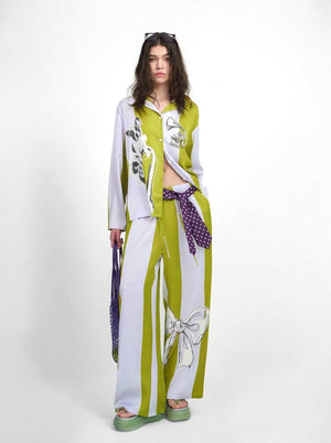 Wide leg pajama pants with bow print and drawstring waist from the striped set