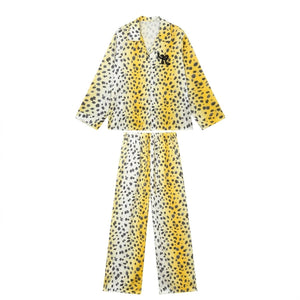 Ombre leopard womens pajama set in white gold with button front shirt and wide leg pants