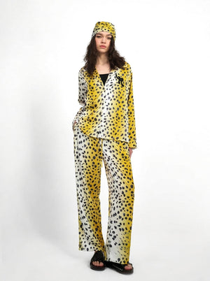 White gold ombre leopard pajama set, long sleeve shirt and drawstring pants