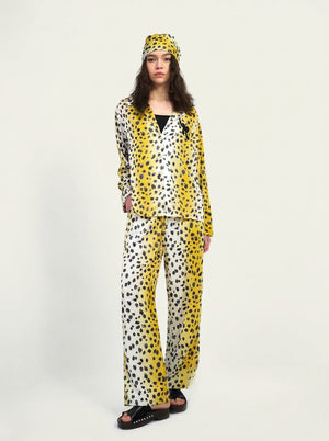 Ombre leopard print pajama shirt and wide leg pants in white gold
