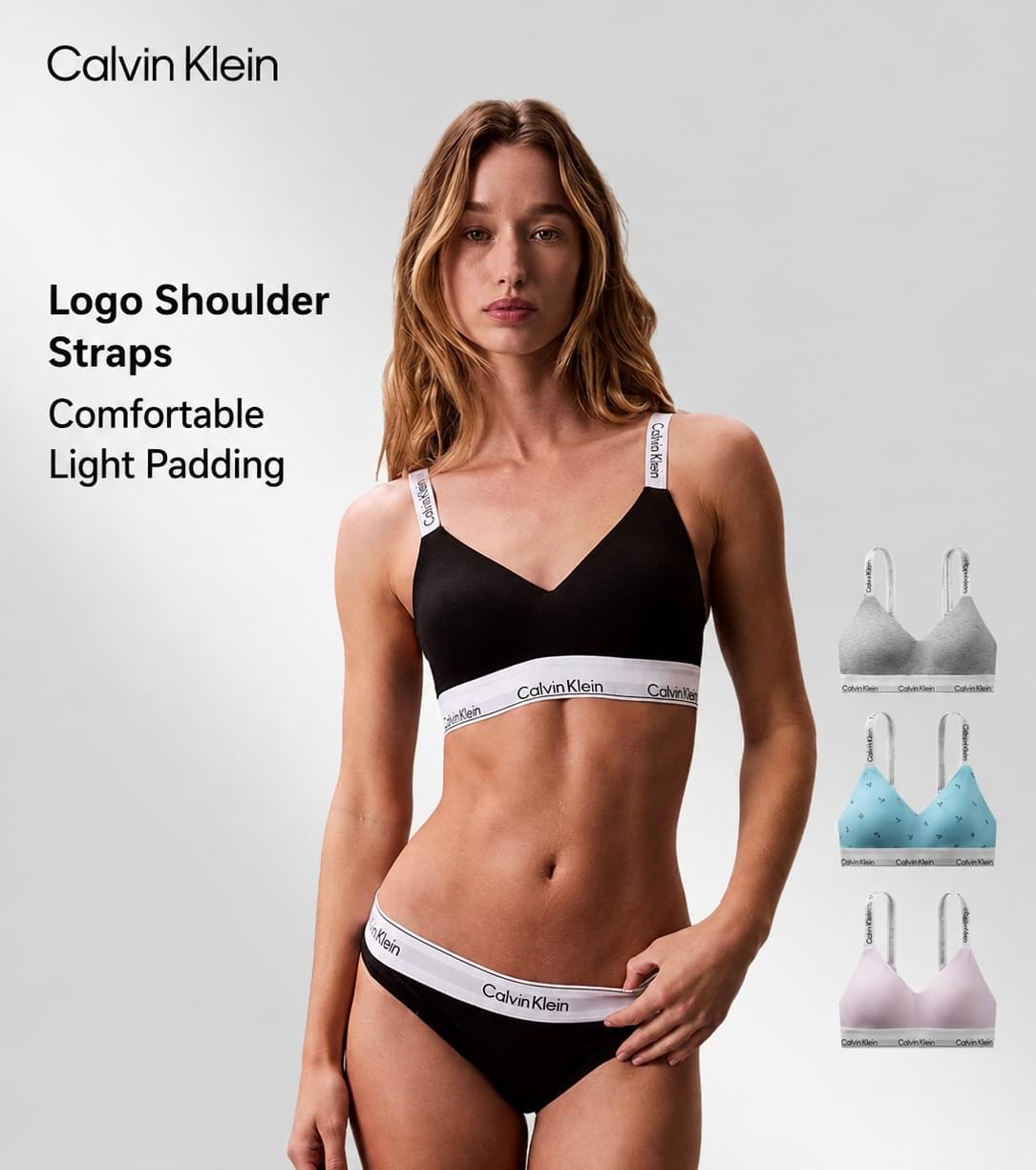 Bras مريحة بحشوة خفيفة وأشرطة شعار Calvin Klein