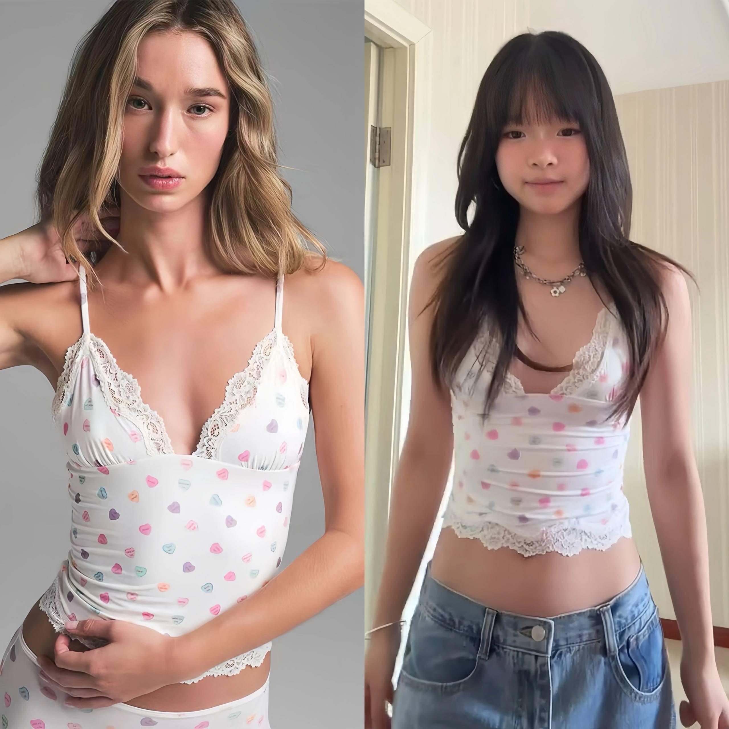 طقم Lingerie قطني بنقشة قلوب ملونة وتفاصيل دانتيل ناعمة