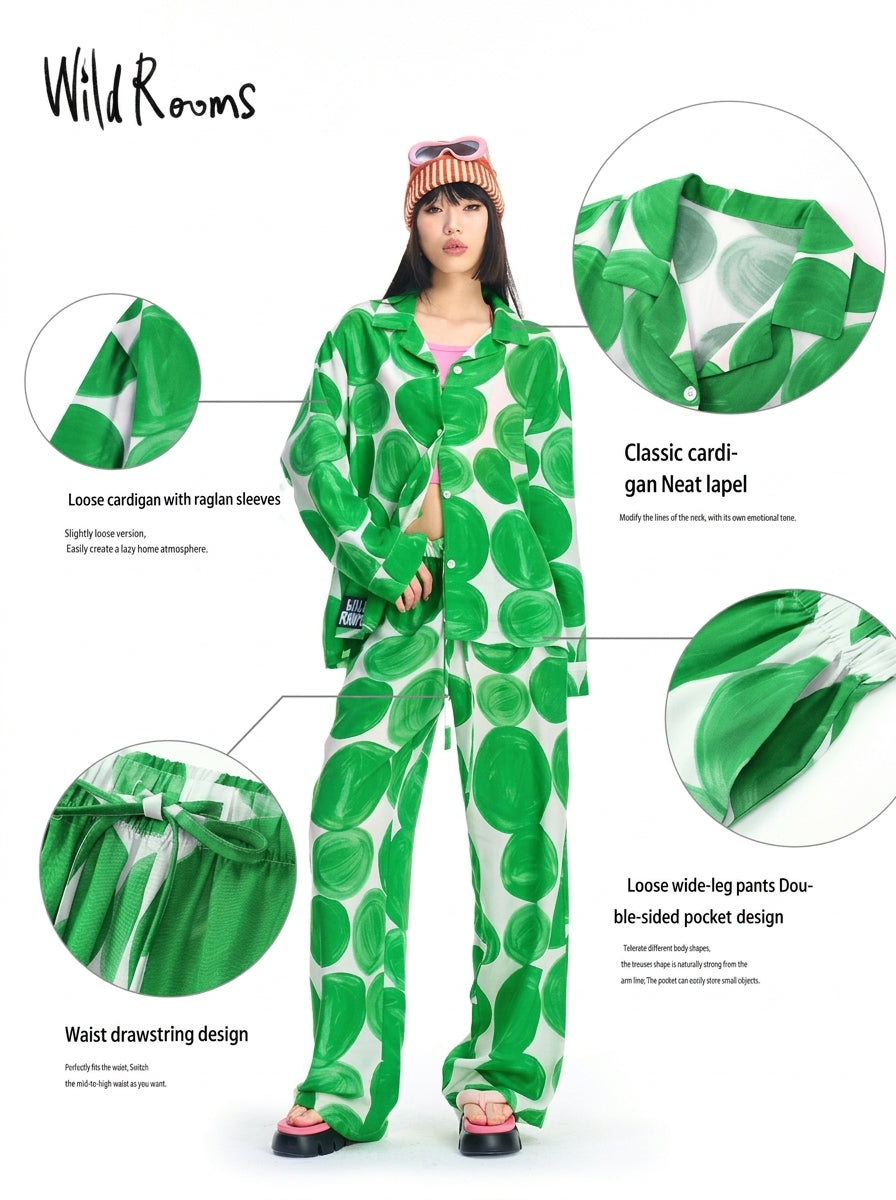 Notch lapel button-up shirt from the green polka dot pajama set