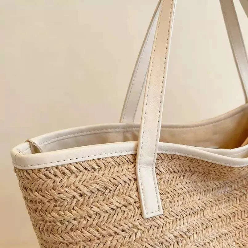 Cross-border Bride Bride straw woven tote bag, large capacity seaside beach bag, bachelorette party woven handbag