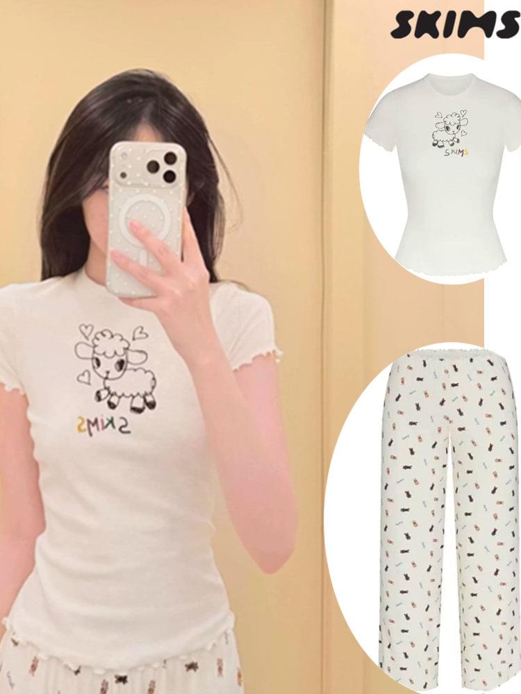 طقم Loungewear قطني ناعم برسومات كرتونية لطيفة