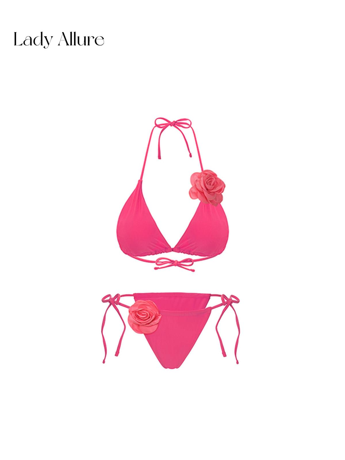 طقم Swimwear قطعتين جذاب مزين بوردة ثلاثية الأبعاد