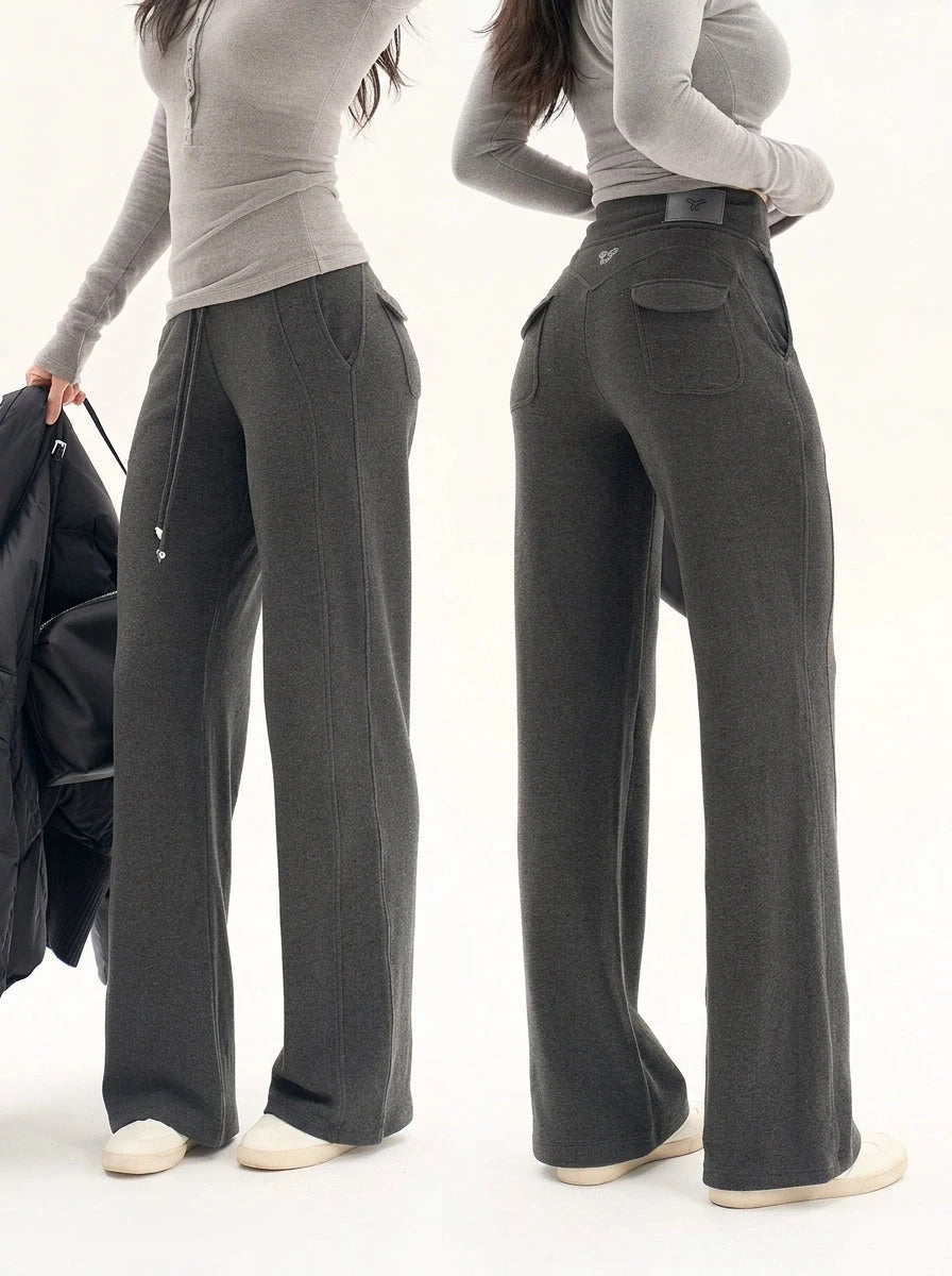Fleece lined sweatpants in sesame ash grey, back and side view