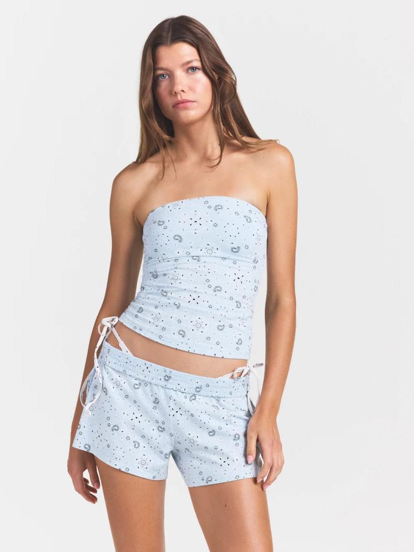 طقم Loungewear مريح بنقشة باندانا باللون الأزرق الفاتح