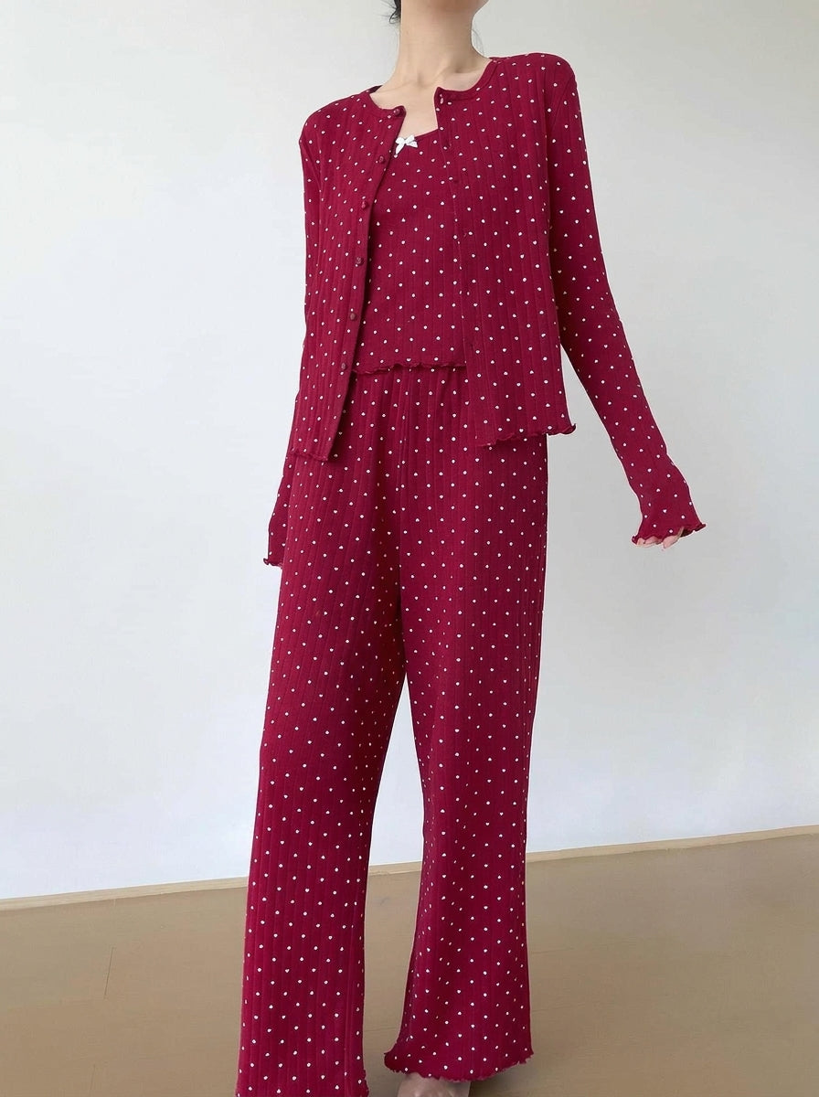 Wide-leg pajama pants from the three-piece heart print set