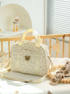 New floral bear large-capacity travel bag, tote bag, handbag, mommy bag, maternity waiting single shoulder bag, storage bag, women's bag
