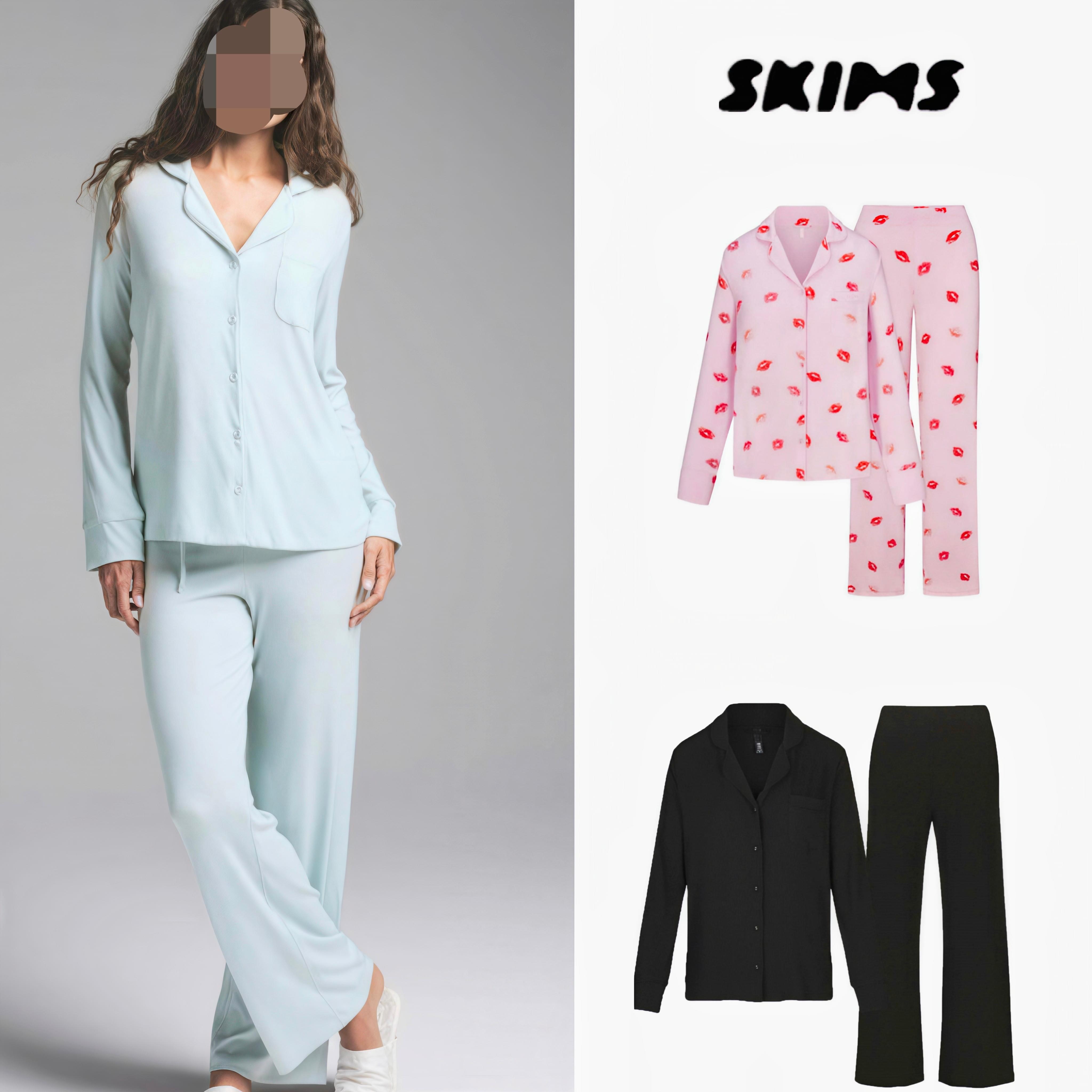 طقم Loungewear قطعتين ناعم بأكمام طويلة وأزرار