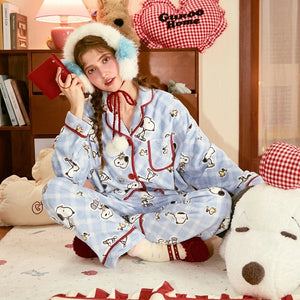 Milk fleece lapel pajama set in Mary Cat print