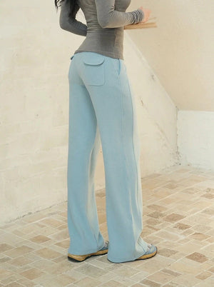 Wide leg fleece sweatpants in sea salt blue, back view