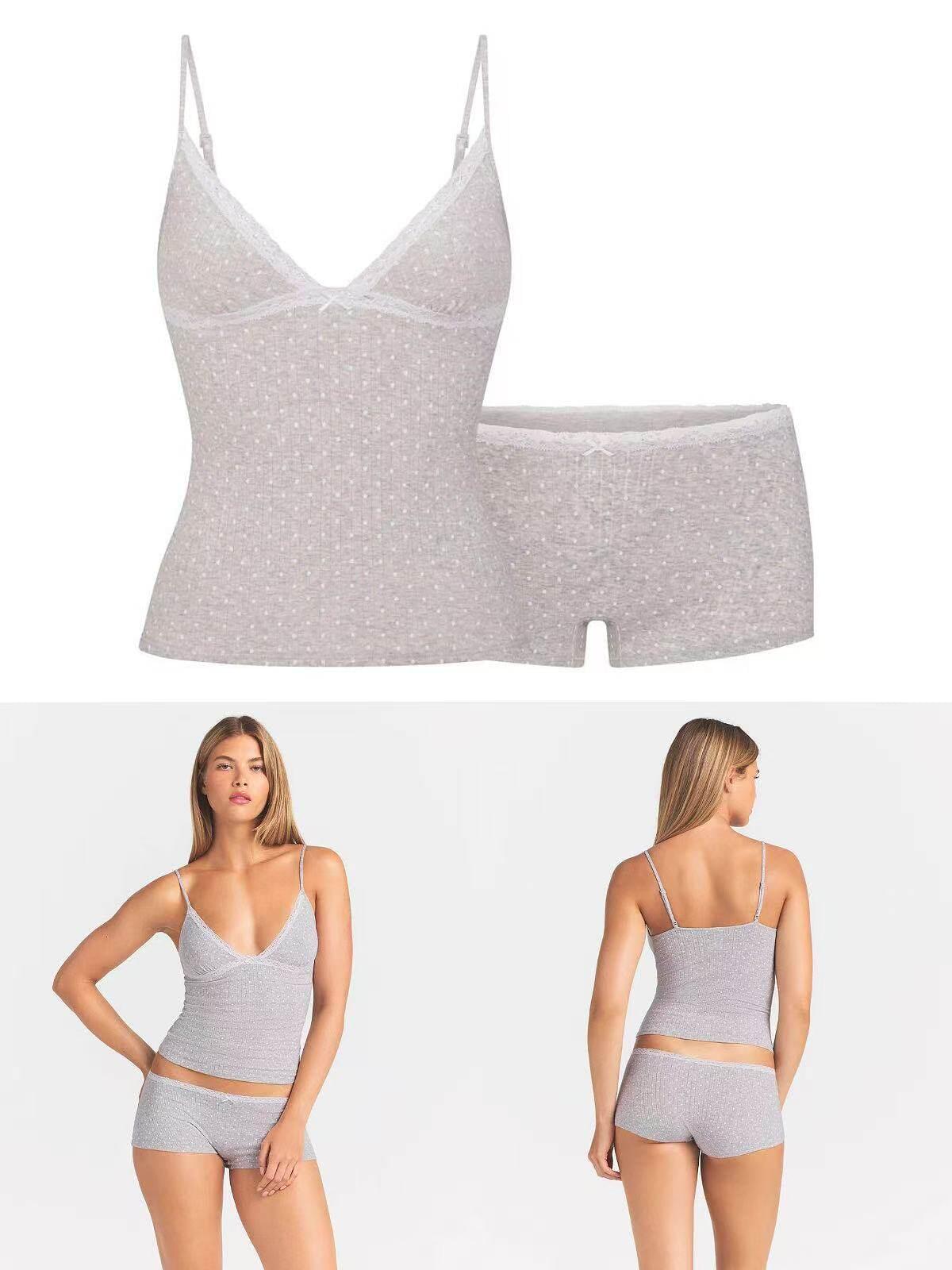 طقم Loungewear قطني ناعم باللون الرمادي المنقط