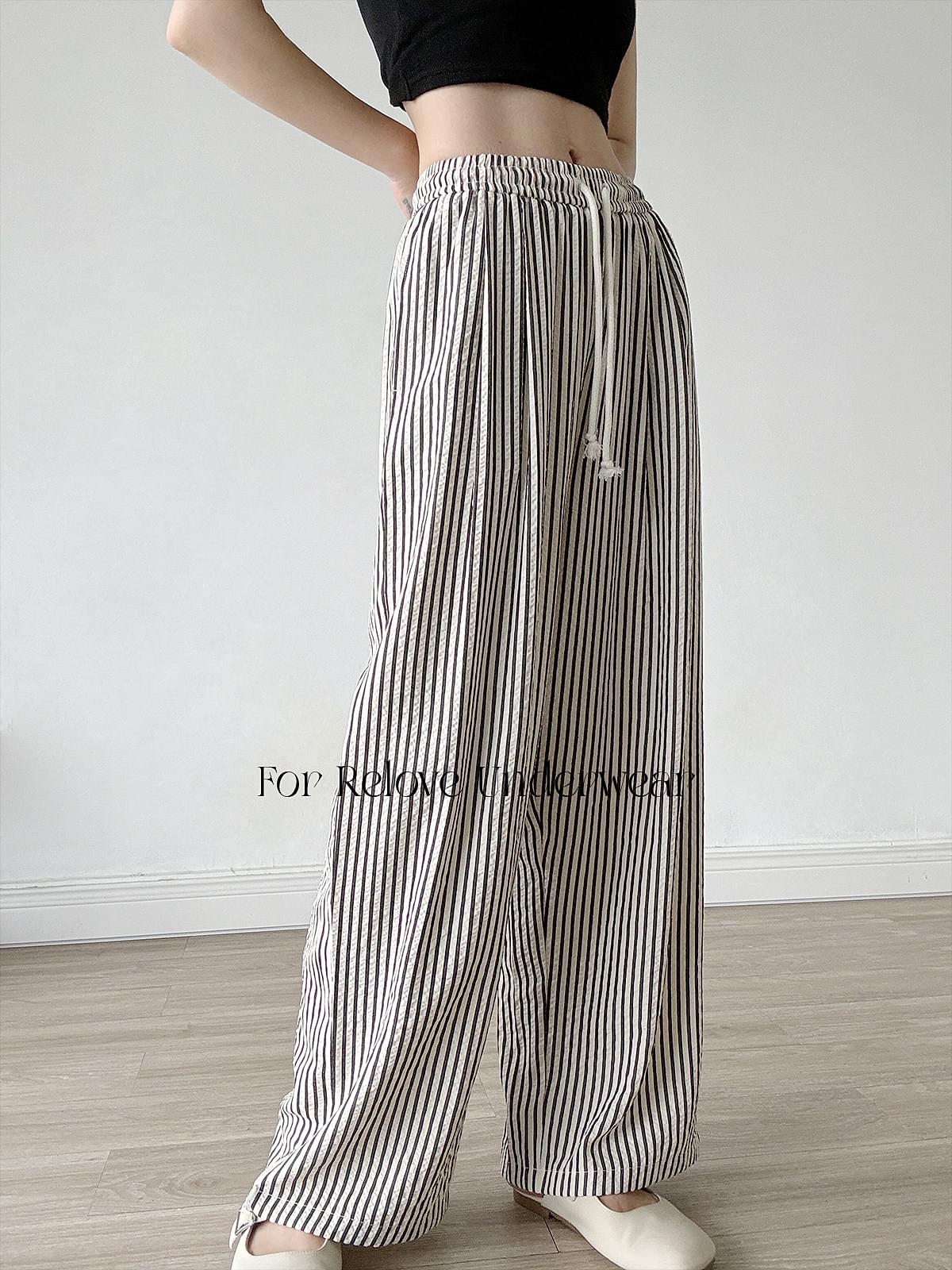 بنطال Loungewear مقلم واسع ومريح بخصر مطاطي