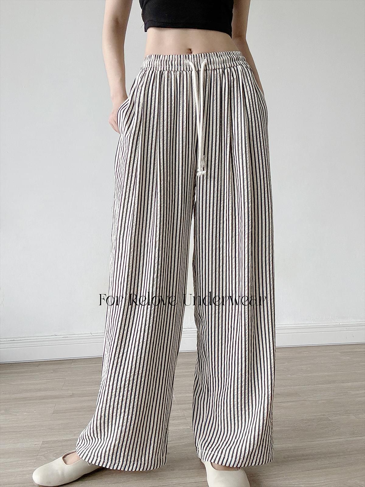 بنطال Loungewear مقلم واسع ومريح بخصر مطاطي