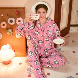 Milk fleece lapel pajama set in Blue Mickey print