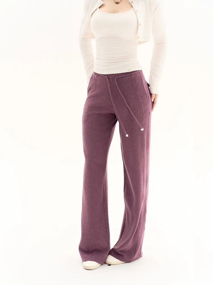 Fleece lined sweatpants in grape purple, front view