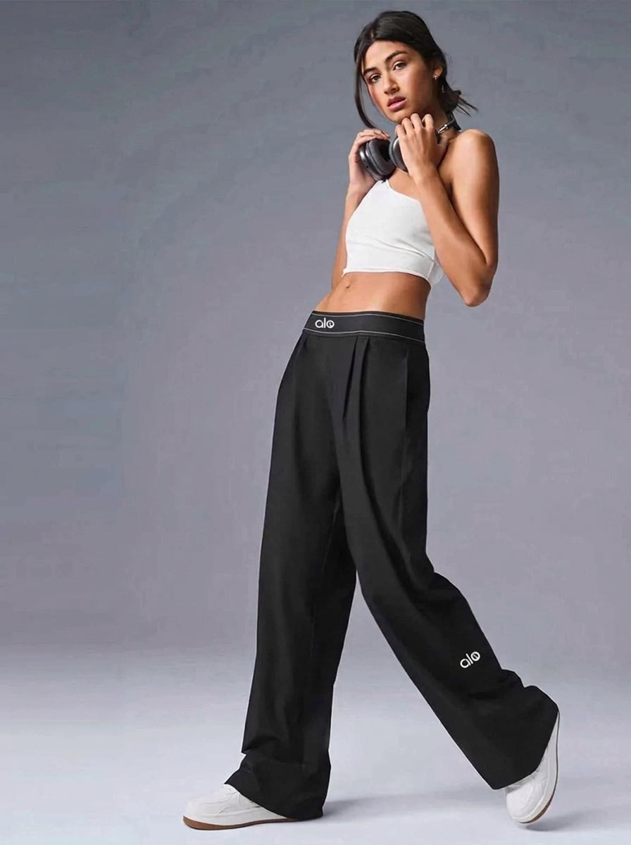 Wide leg lounge pants with pleated front and elastic waistband