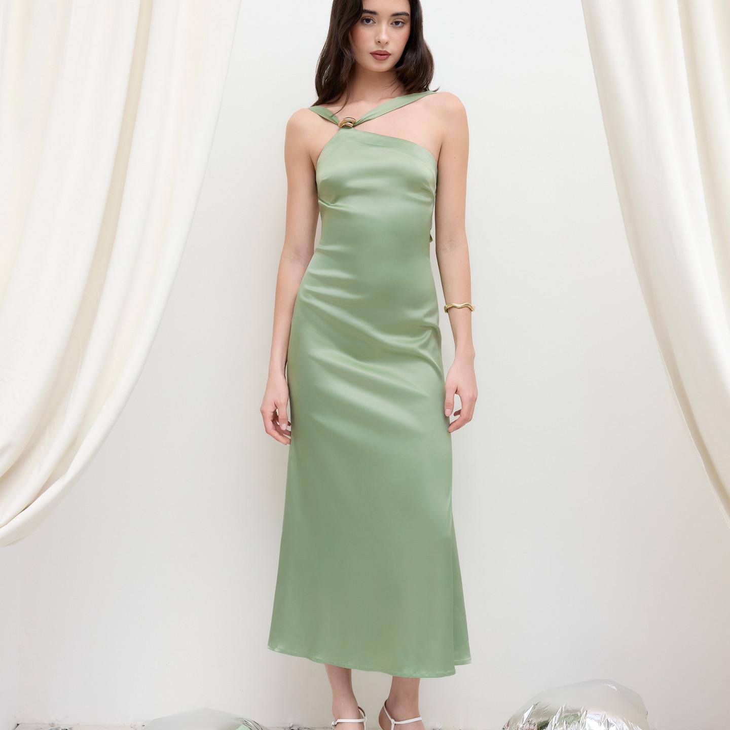 CIDER One-Shoulder Satin Maxi Dress