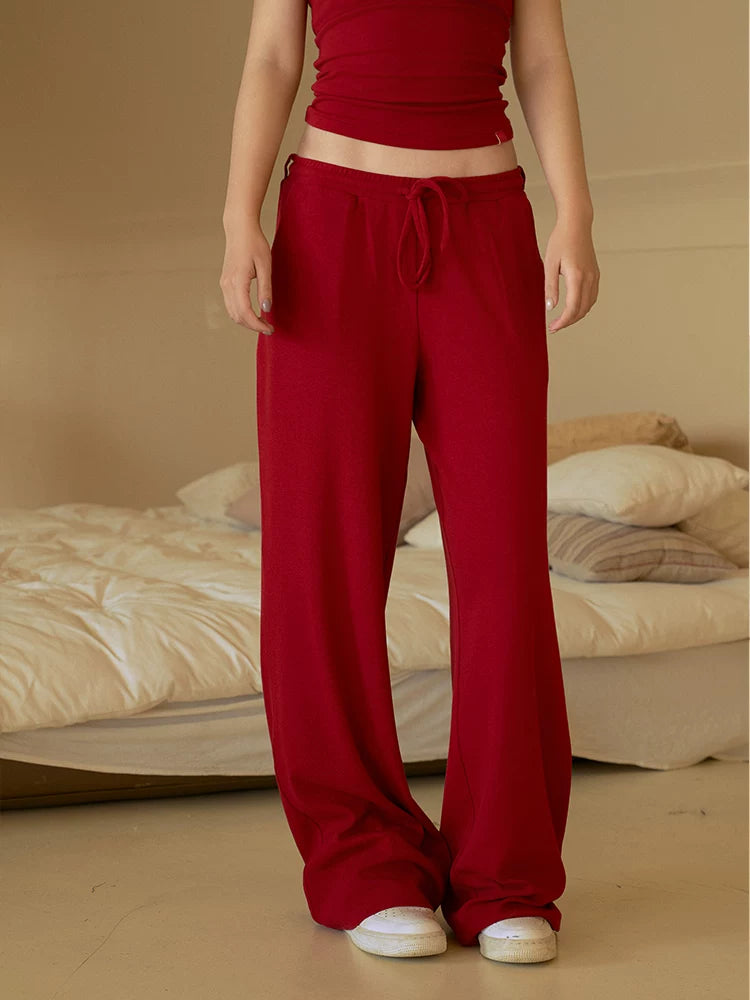 Fireworks Red wide leg sweatpants shown from the front
