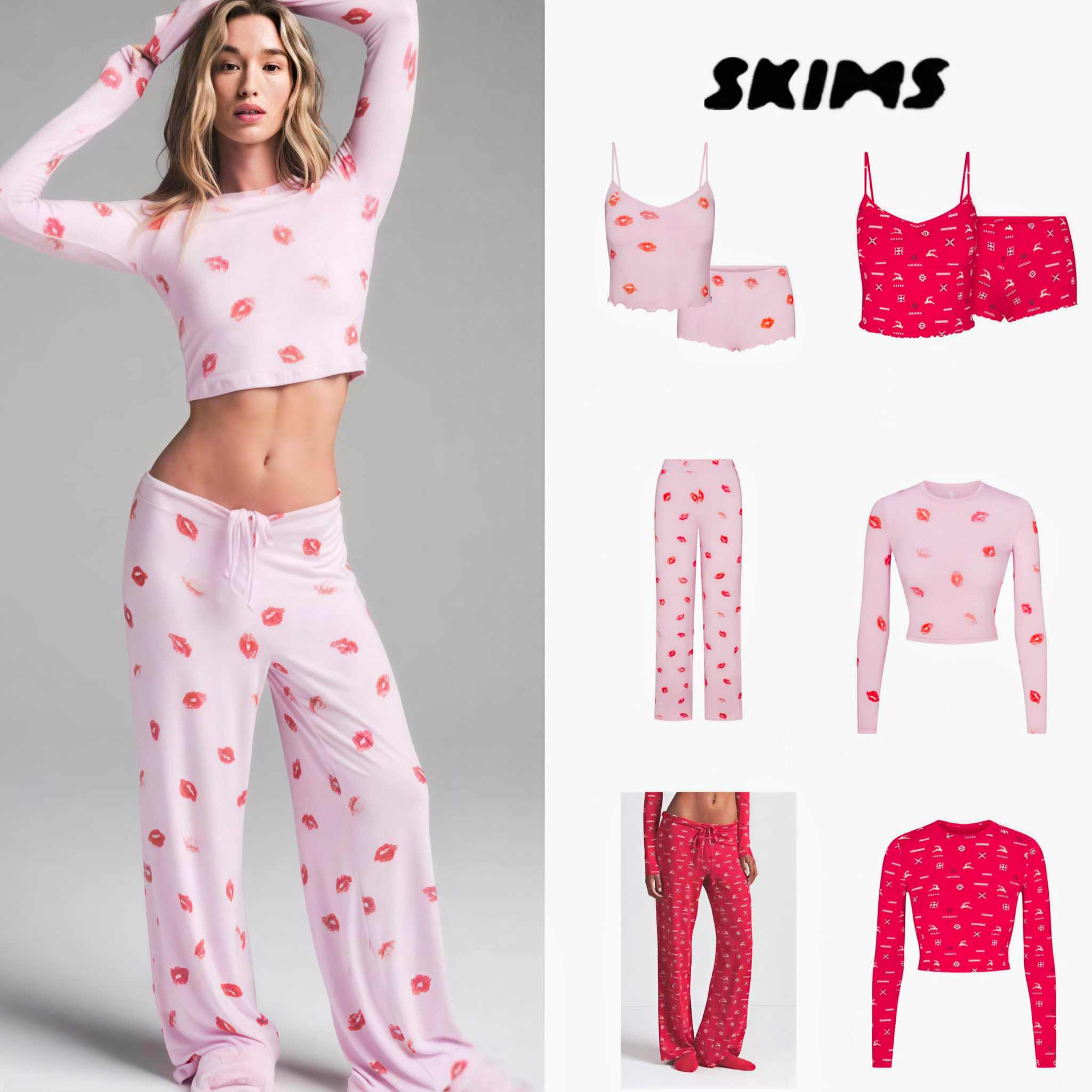 طقم loungewear ناعم بطبعات القبلات والأنماط الشتوية للراحة والاسترخاء في المنزل