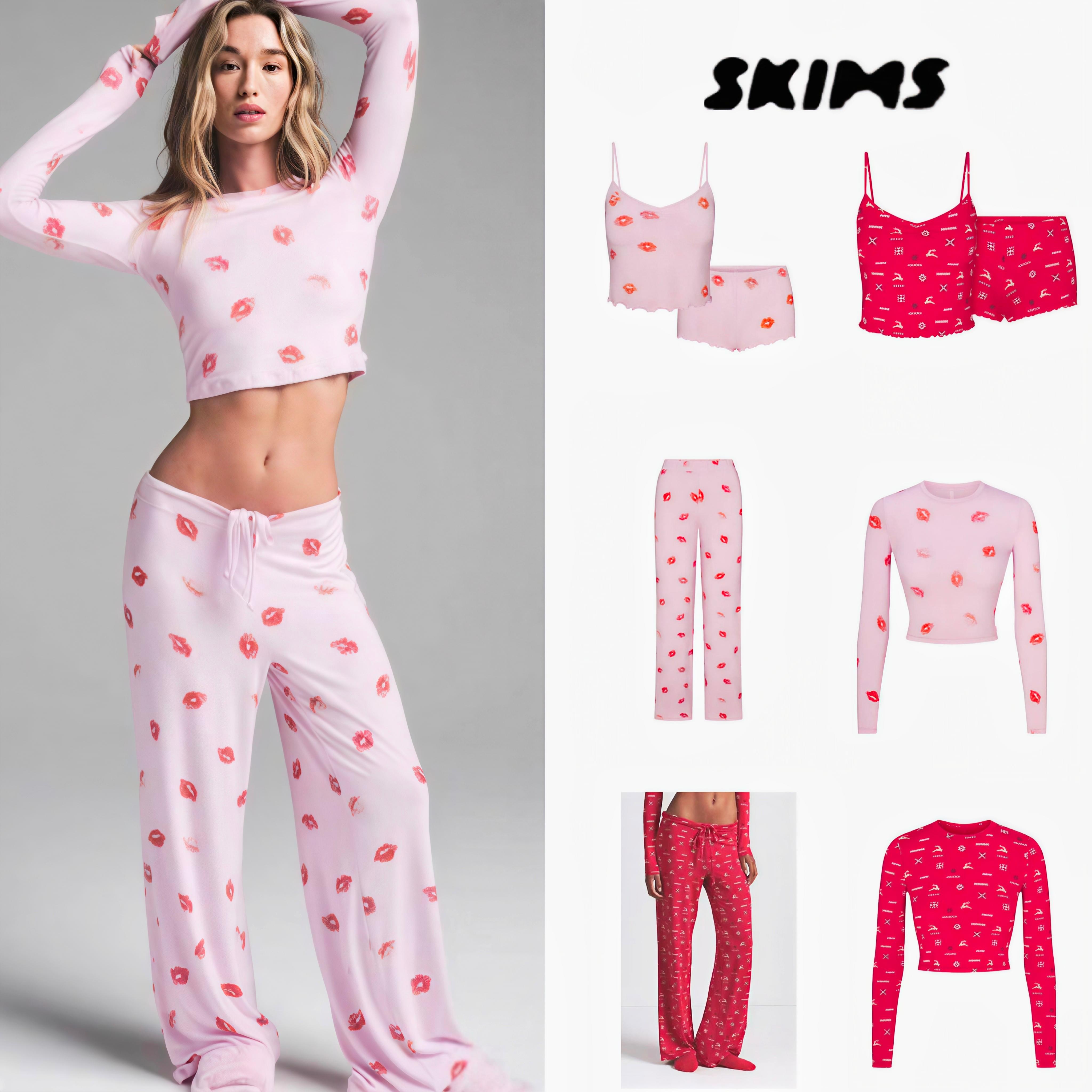 طقم Loungewear ناعم بطبعات القبلات والأنماط الشتوية