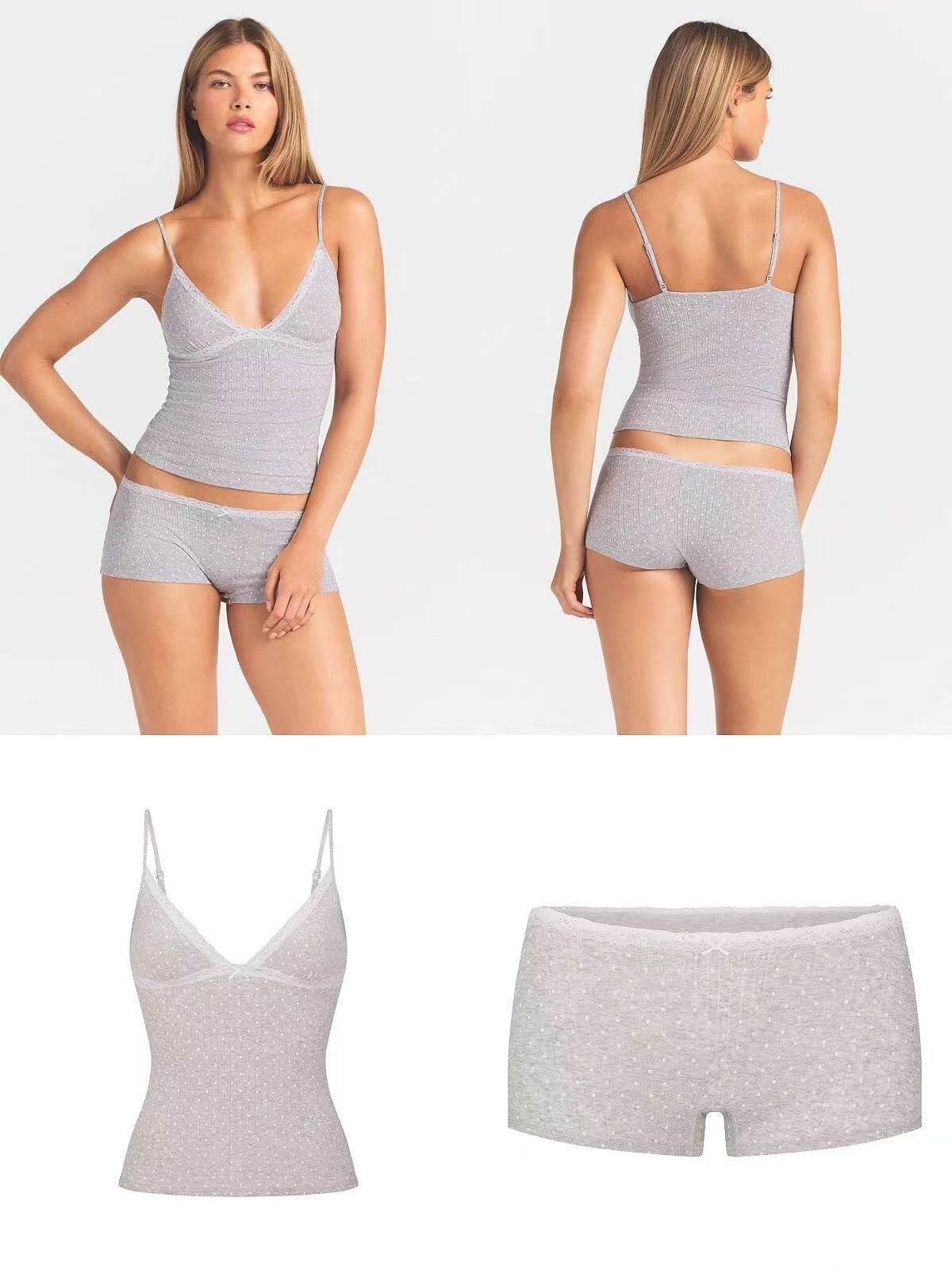 طقم Loungewear قطني ناعم باللون الرمادي المنقط
