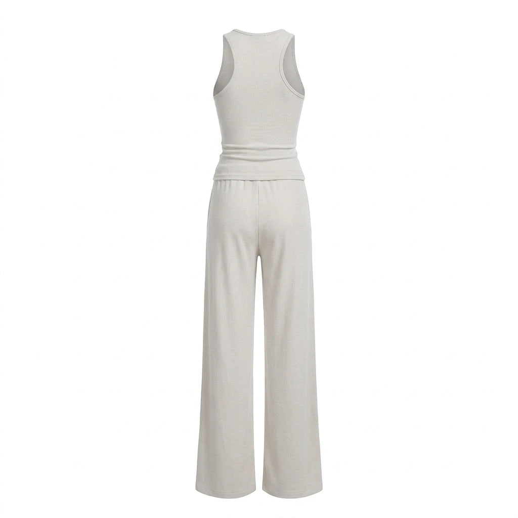 Wide Leg Sweatpants Women in smoke wood ash, vanilla white and fireworks red shown from the front